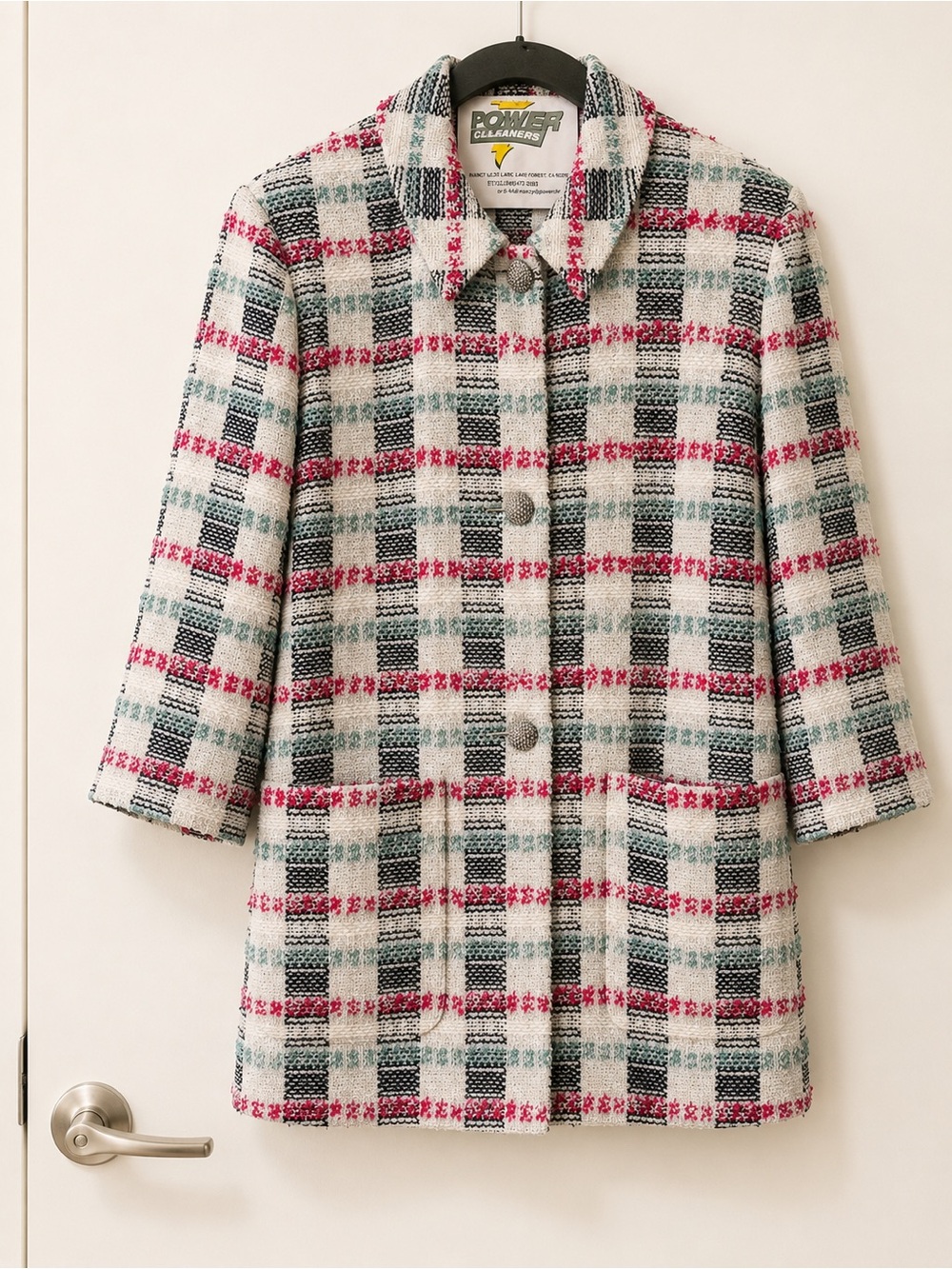 Vintage Inspired Tweed Plaid Jacket Oversized Chic Statement Piece ST John 18 - Picture 1 of 8